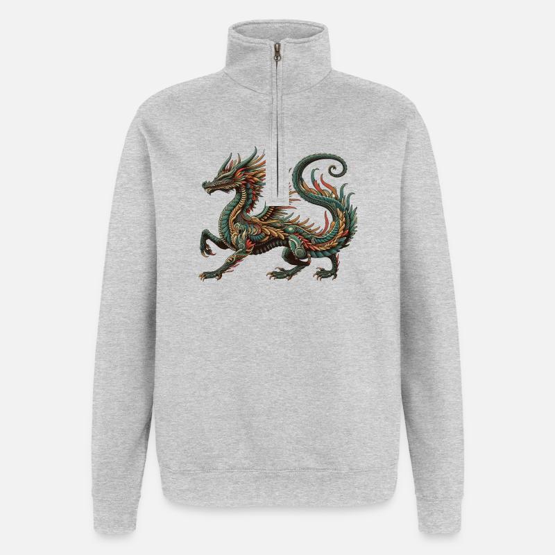 Farbdrache Ornament Tribal Stil - Quarter-Zip-Sweatshirt - Grau meliert