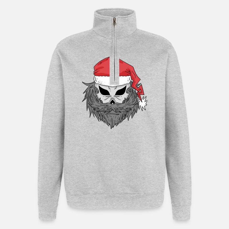 Weihnachtsmann Totenkopf - Quarter-Zip-Sweatshirt - Grau meliert
