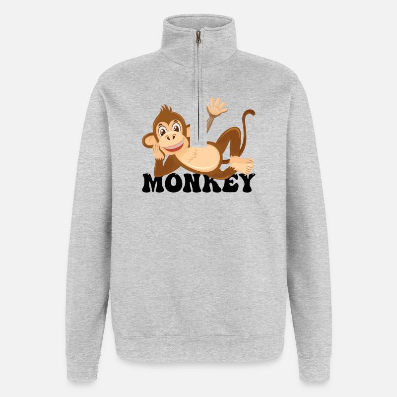 Fröhliche Monkey Lounge Illustration - Quarter-Zip-Sweatshirt - Grau meliert