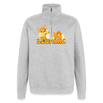 Léopard Bébé Dessin animé Pop Art - Sweat à zip 1/4 - gris chiné - Devant - AI Model Female 172 light (172cm) & AI Model Male 178 dark (178cm)