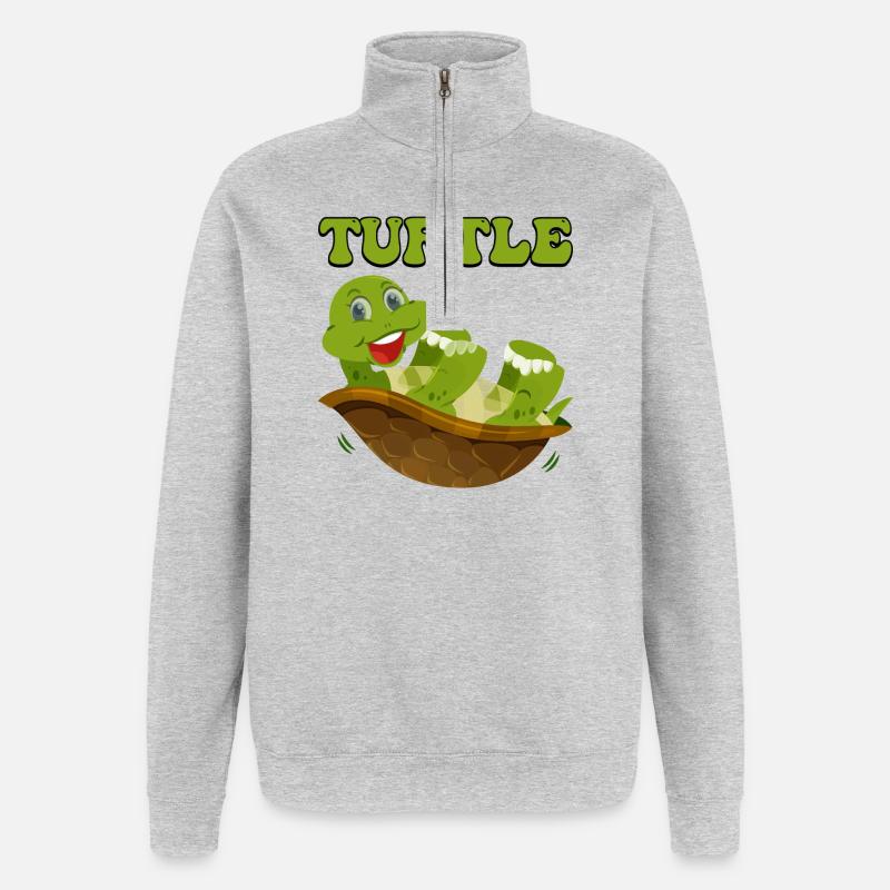Playful Turtle in Happy Shell - Quarter-Zip Sweatshirt - heather grey
