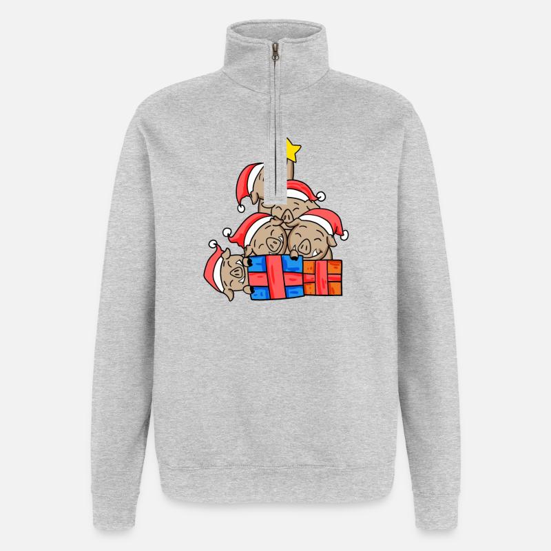 Wildschwein Weihnachtsbaum Weihnachten - Quarter-Zip-Sweatshirt - Grau meliert
