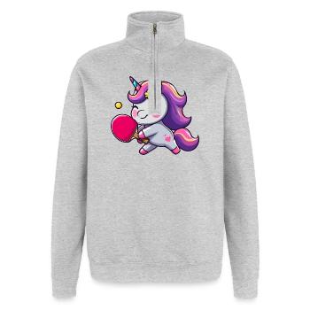 Unicorn Unicorn with Table Tennis Racket for - Quarter-Zip Sweatshirt - heather grey - Front - AI Model Female 172 light (172cm) & AI Model Male 178 dark (178cm)
