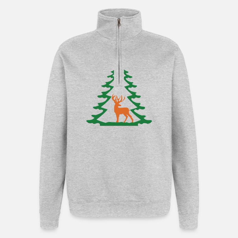 FIR TREE WITH DEER - Quarter-Zip Sweatshirt - heather grey