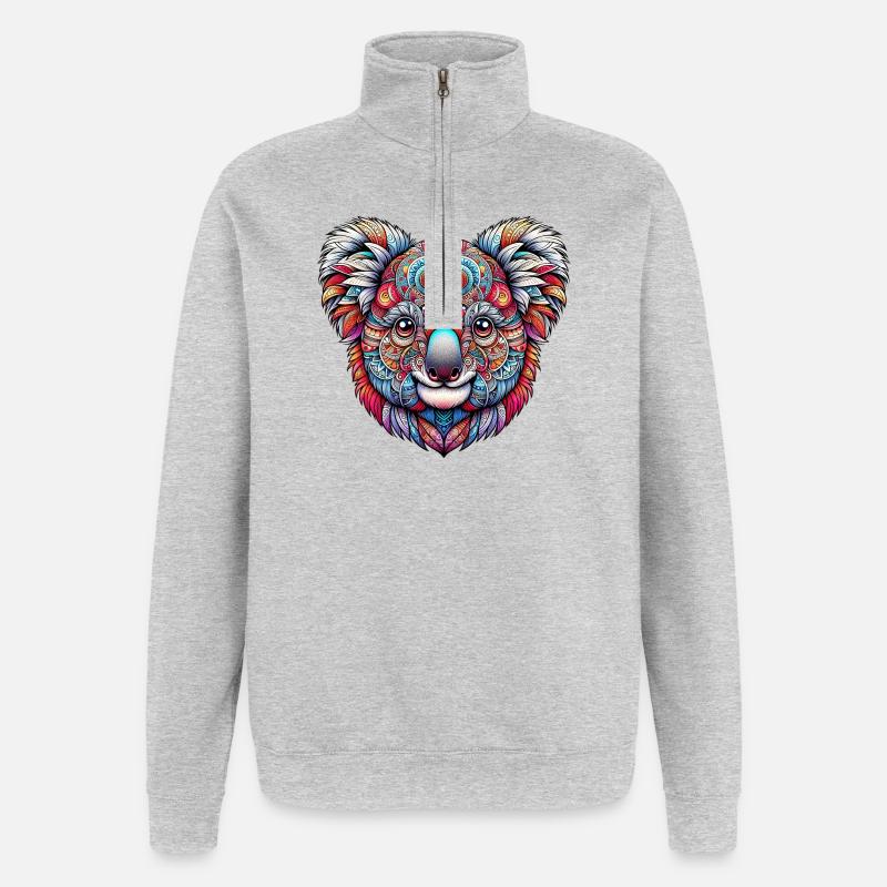 Koala mit Mandalas dekoriert - Quarter-Zip-Sweatshirt - Grau meliert