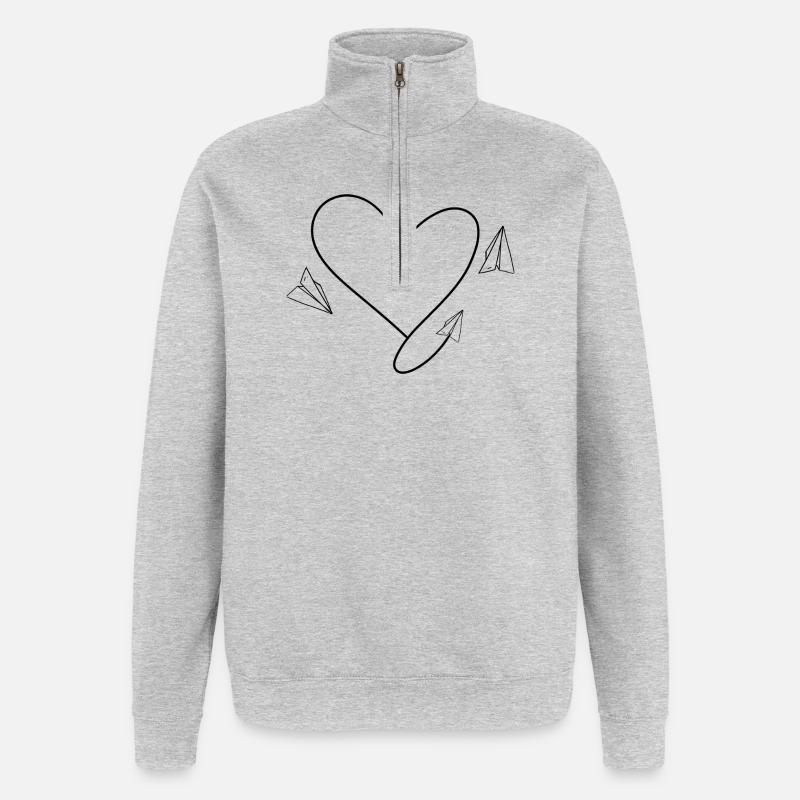 Avion Flyer avec coeur - Sweat à zip 1/4 - gris chiné