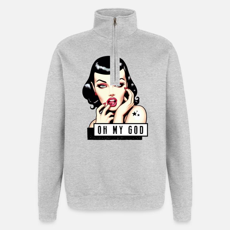 Lola Rockabilly Illustration TShirt - Sweat à zip 1/4 - gris chiné
