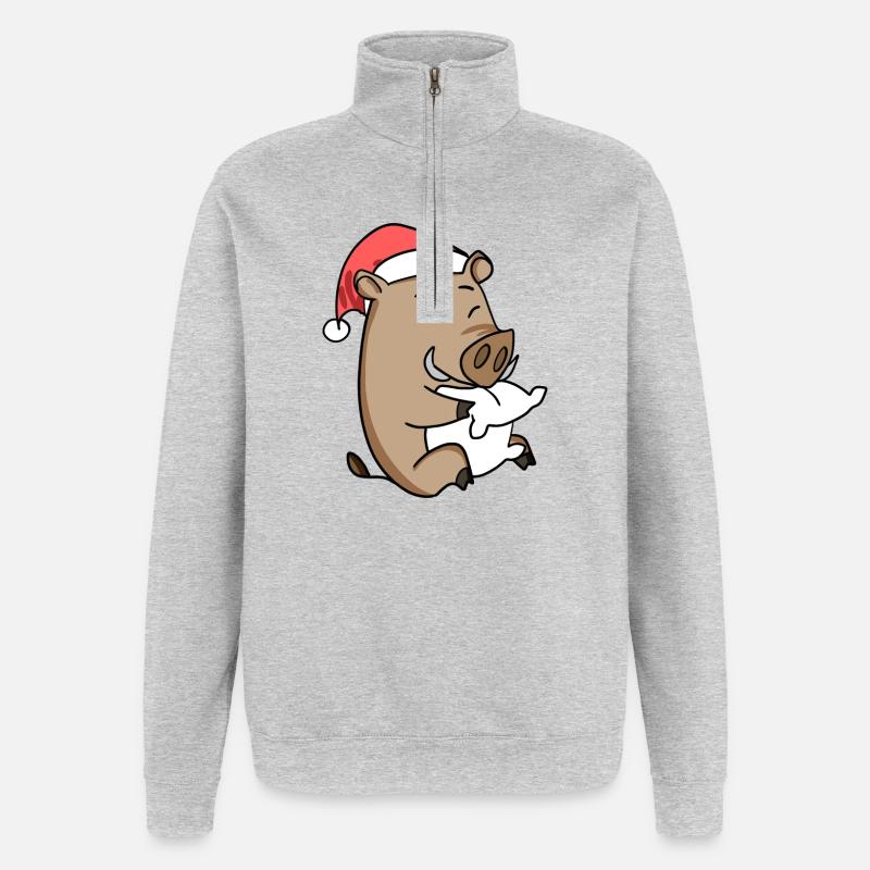 Sanglier Cochon de Noël - Sweat à zip 1/4 - gris chiné