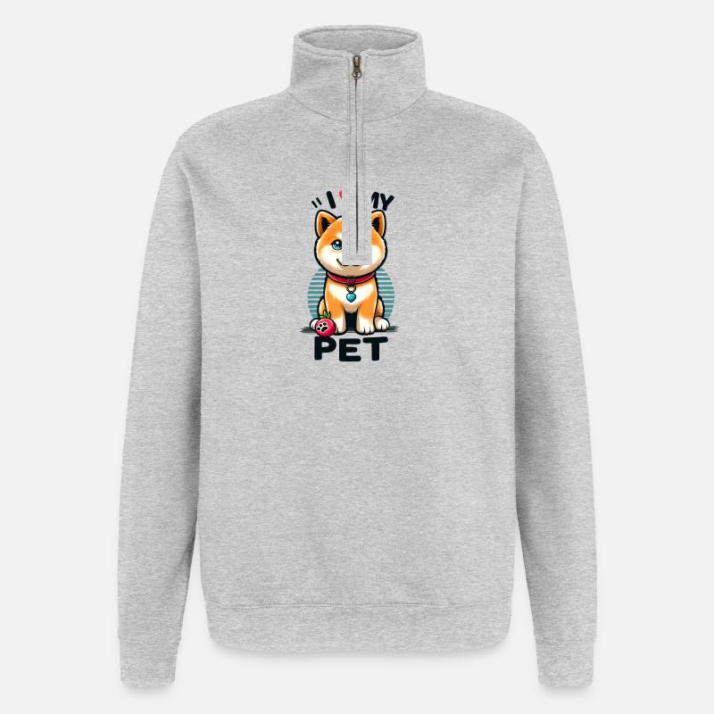 J’aime mon animal de compagnie - Sweat à zip 1/4 - gris chiné