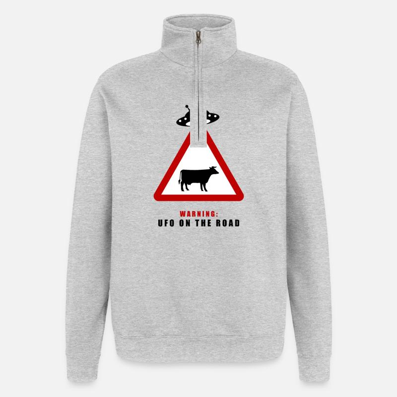 Warnung! UFO auf der Straße! - Quarter-Zip-Sweatshirt - Grau meliert