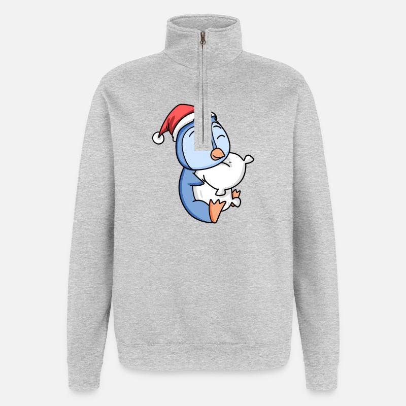 Pingouin Mignon Fatigué Noël - Sweat à zip 1/4 - gris chiné