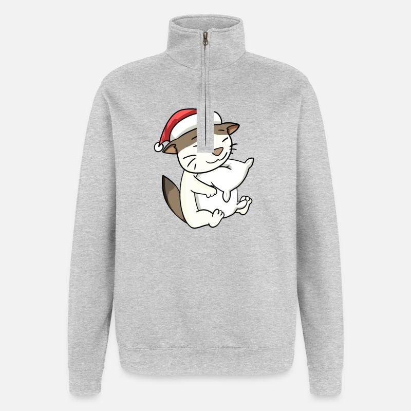 Chat Mignon RagaMuffin Fatigué Noël - Sweat à zip 1/4 - gris chiné