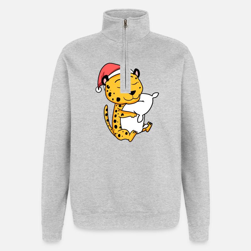 Guépard Mignon Fatigué Noël - Sweat à zip 1/4 - gris chiné