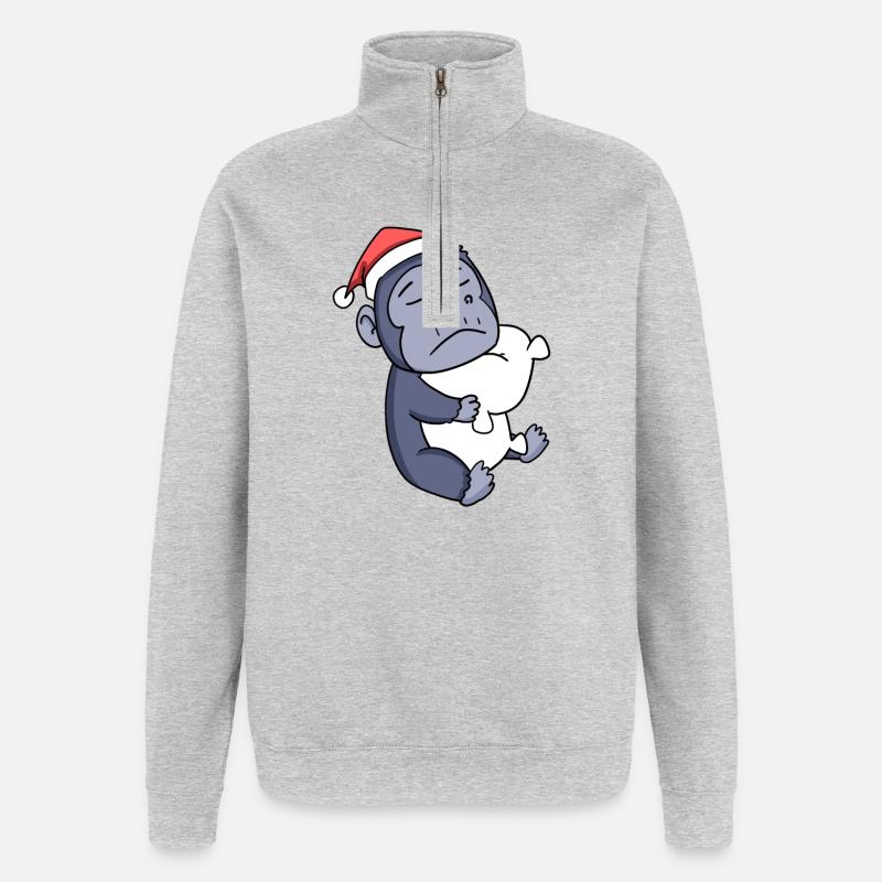 Singe Mignon Fatigué Noël - Sweat à zip 1/4 - gris chiné
