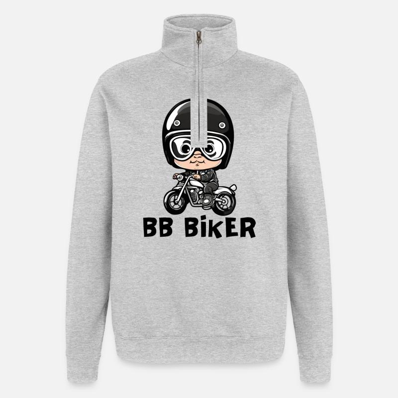 bébé motard, bébé biker, baby biker - Sweat à zip 1/4 - gris chiné