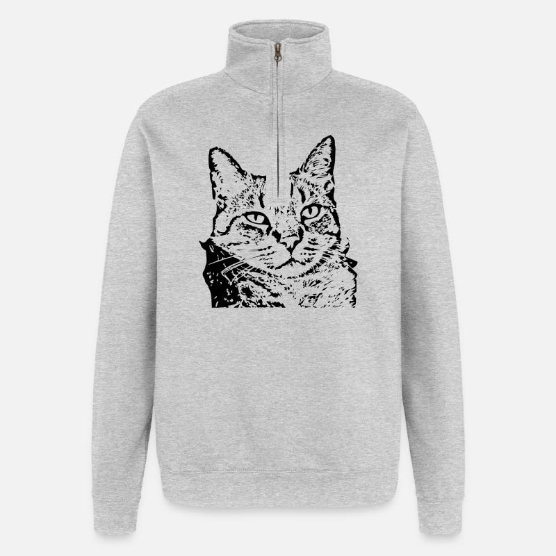 Katze Tigerkatze Katzenshirt Geschenk - Quarter-Zip-Sweatshirt - Grau meliert