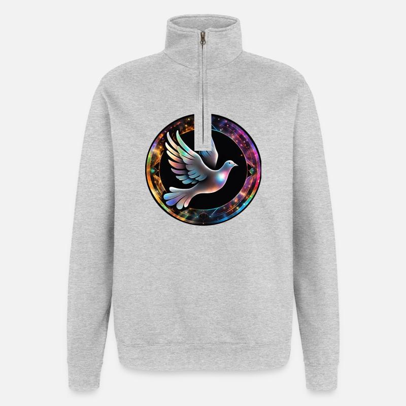 Kosmische Taube im Farbring - Quarter-Zip-Sweatshirt - Grau meliert