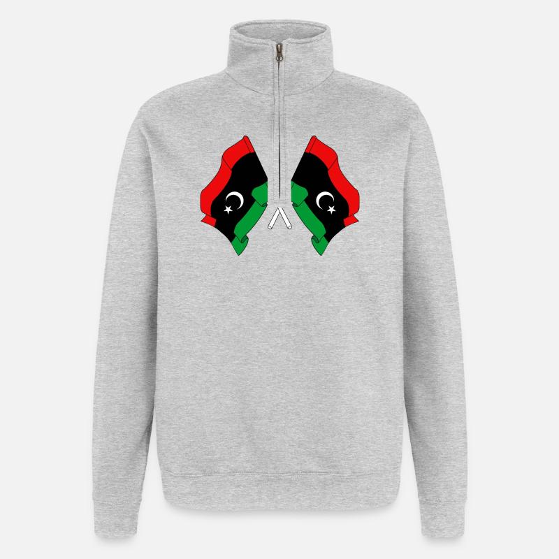 Deux drapeaux Libye - Sweat à zip 1/4 - gris chiné