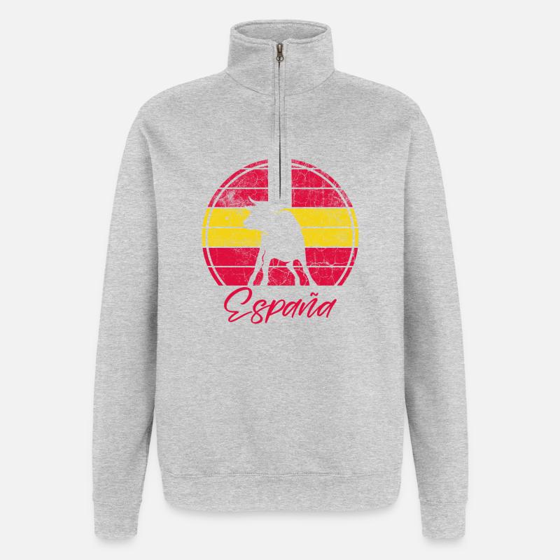 Spanische Flagge mit Stier retro - Quarter-Zip-Sweatshirt - Grau meliert