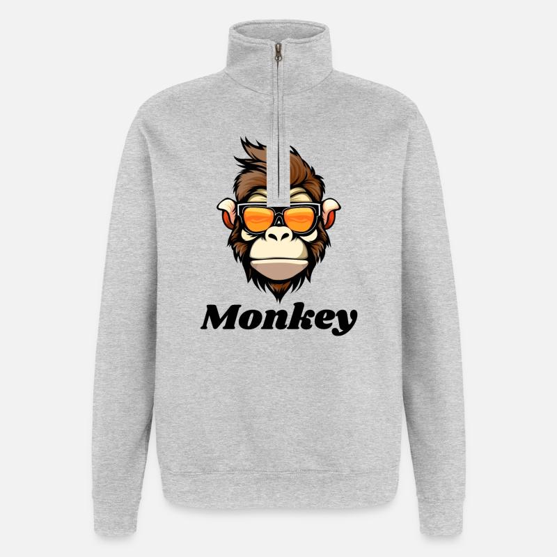 monkey, monkey, primate - Quarter-Zip Sweatshirt - heather grey
