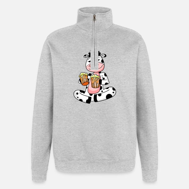 Cow with beer - Quarter-Zip Sweatshirt - heather grey