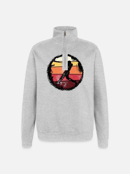 Baseball Sunset Silhouette - Quarter-Zip Sweatshirt - heather grey