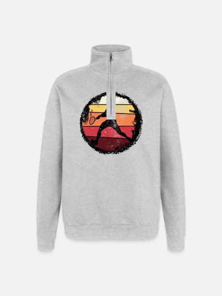 Retro Sunset Tennis Silhouette - Quarter-Zip Sweatshirt - heather grey