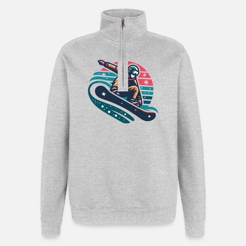 Illustration animée de snowboarder dynamique - Sweat à zip 1/4 - gris chiné