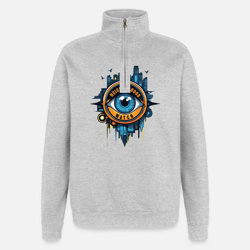 Œil de surveillance de quartier - Sweat à zip 1/4 - gris chiné