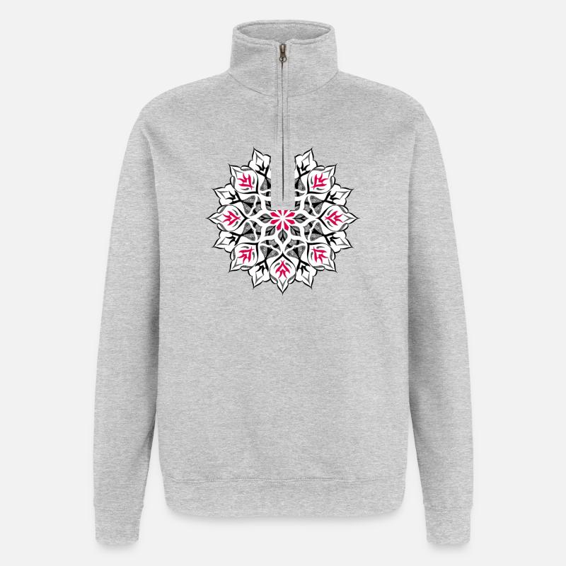 Dessin mandala dotwork - Sweat à zip 1/4 - gris chiné