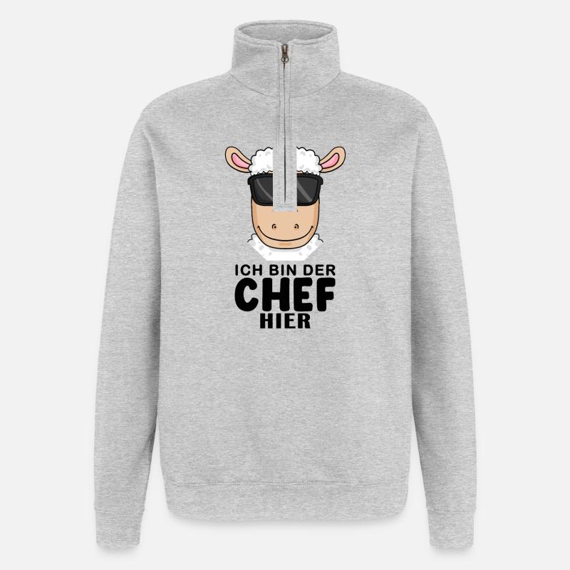 Chef Spruch mit Schaf Motiv - Quarter-Zip-Sweatshirt - Grau meliert