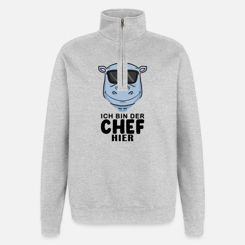 Chef Spruch mit Nashorn Motiv - Quarter-Zip-Sweatshirt - Grau meliert