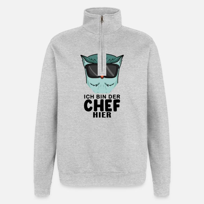 Chef Spruch mit Eule Motiv - Quarter-Zip-Sweatshirt - Grau meliert