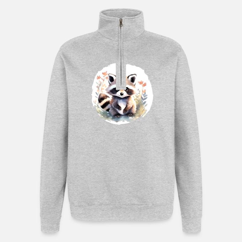 Aquarelle de raton laveur - Sweat à zip 1/4 - gris chiné