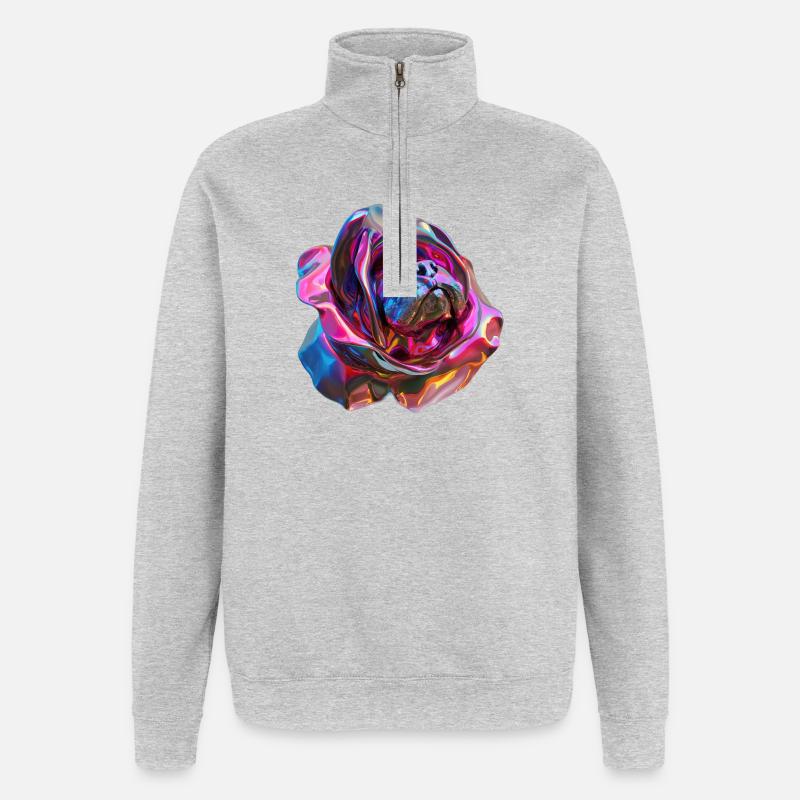 museau de chien dans une rose - Sweat à zip 1/4 - gris chiné