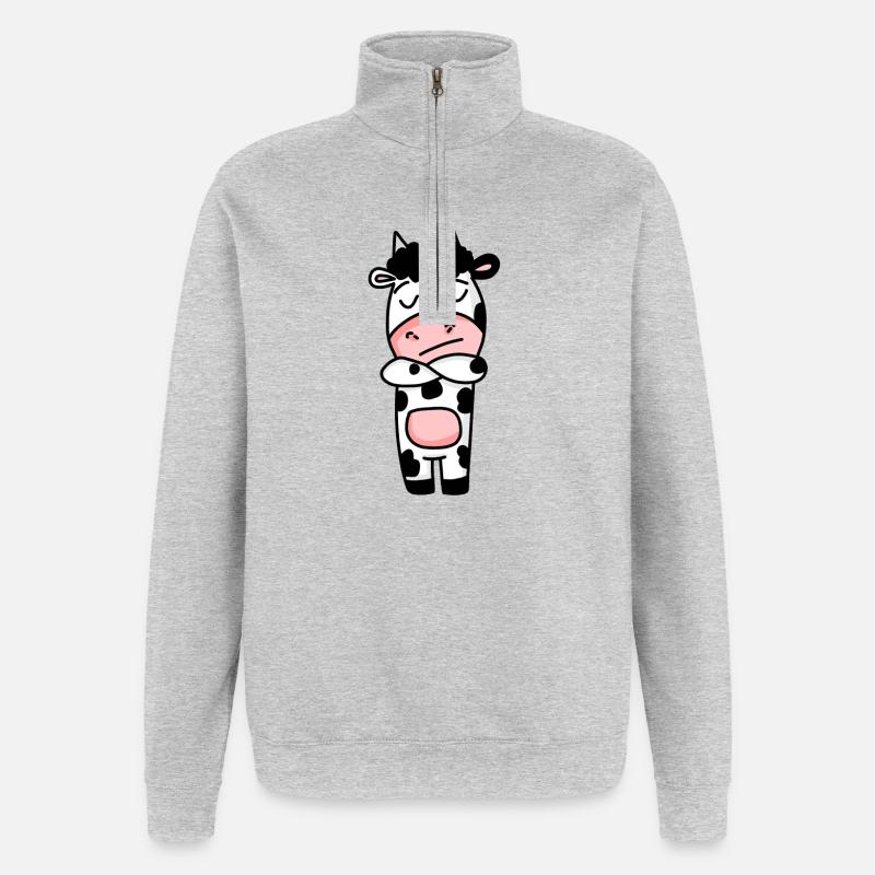 Kuh ist genervt - Quarter-Zip-Sweatshirt - Grau meliert