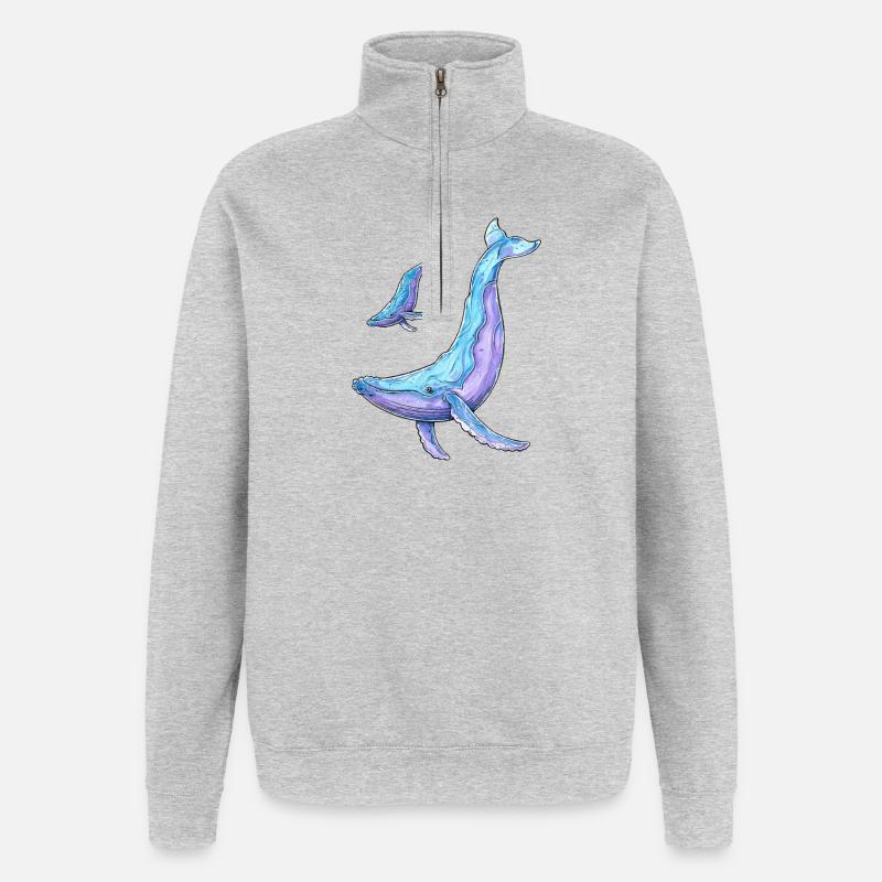 Buckelwal mit Kalb - Quarter-Zip-Sweatshirt - Grau meliert