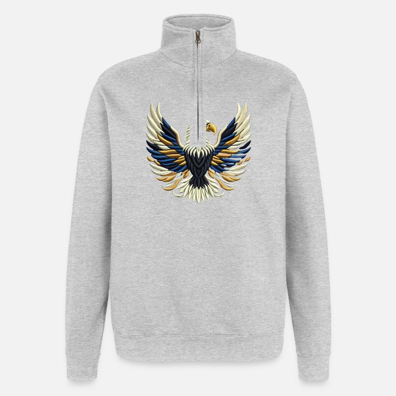Golden Majesty Eagle Embroidery Style - Quarter-Zip Sweatshirt - heather grey