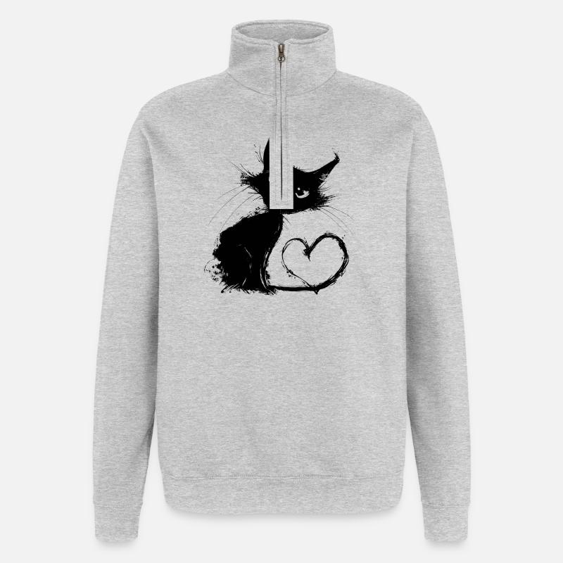 Schwarze Katze Liebe - Quarter-Zip-Sweatshirt - Grau meliert
