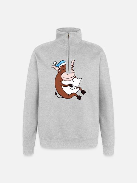 Ox with pillow and sleepy cap - Quarter-Zip Sweatshirt - heather grey