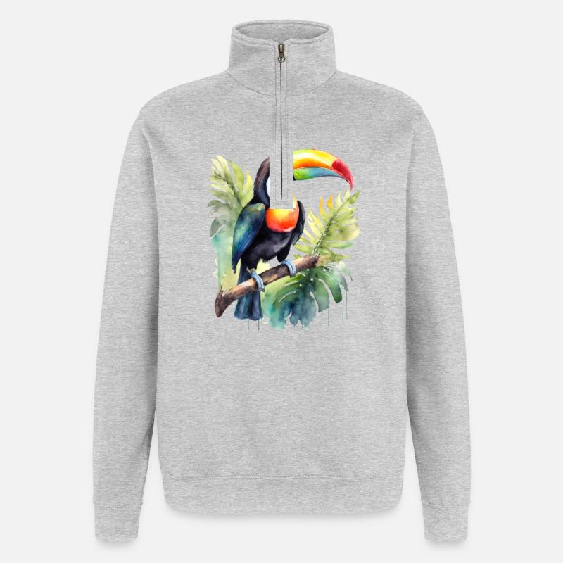 Aquarelle de Toucan - Sweat à zip 1/4 - gris chiné