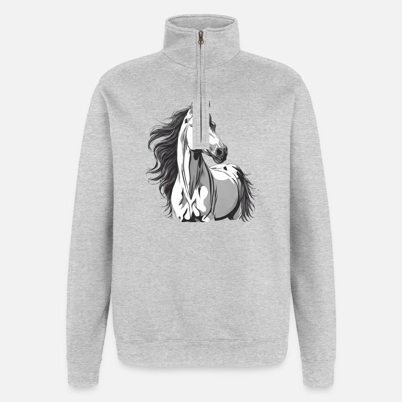Pferd, Pferdefächer, Reiten - Quarter-Zip-Sweatshirt - Grau meliert