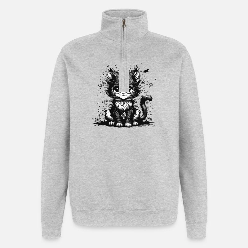 Dreaming Manga Comic Cat - Sweat à zip 1/4 - gris chiné