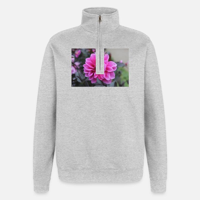 Dahlia rose rose fleur, fleur - Sweat à zip 1/4 - gris chiné