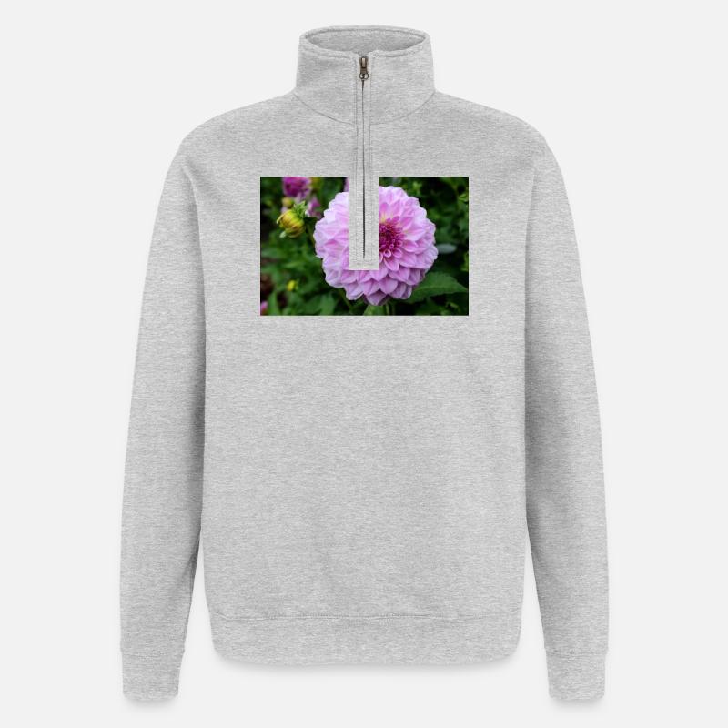 Dahlia rose rose fleur, fleur - Sweat à zip 1/4 - gris chiné