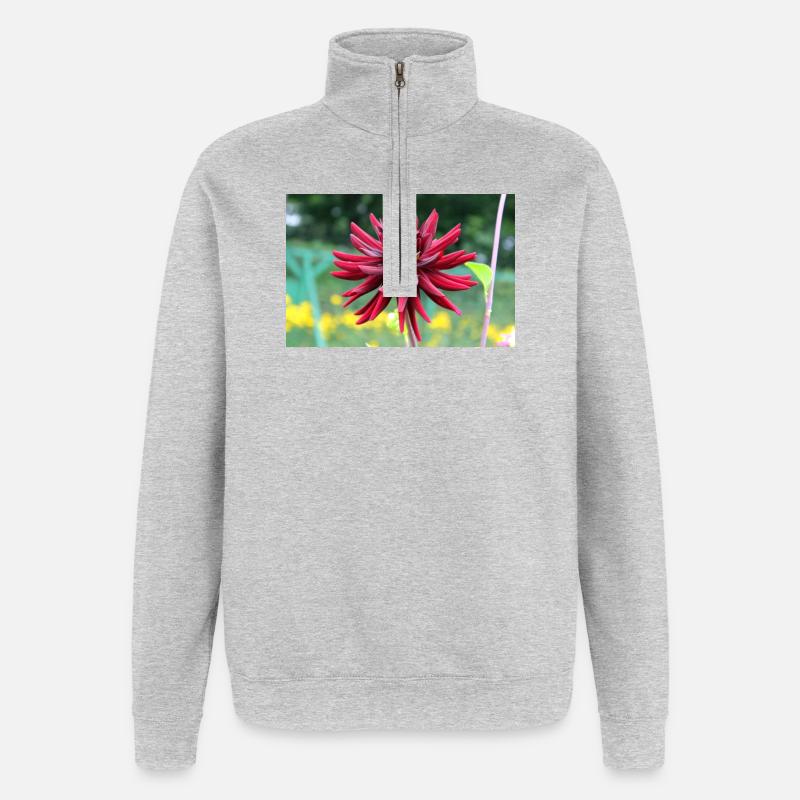 Blume rot rote Blume - Quarter-Zip-Sweatshirt - Grau meliert