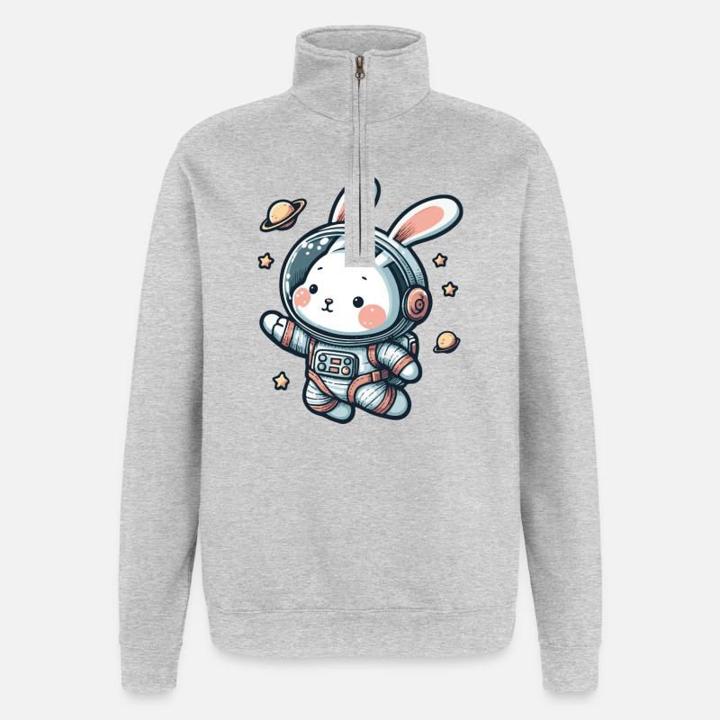 Lapin mignon, astronaute, lapin dans l’espace - Sweat à zip 1/4 - gris chiné