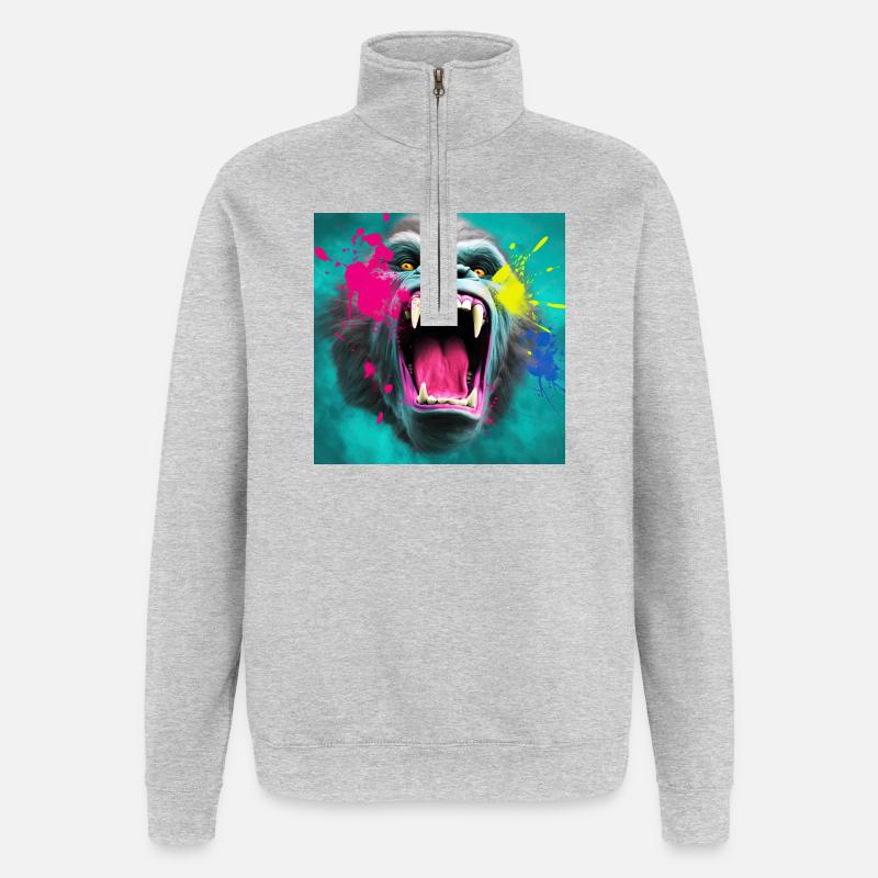 Gorille 04 - Sweat à zip 1/4 - gris chiné