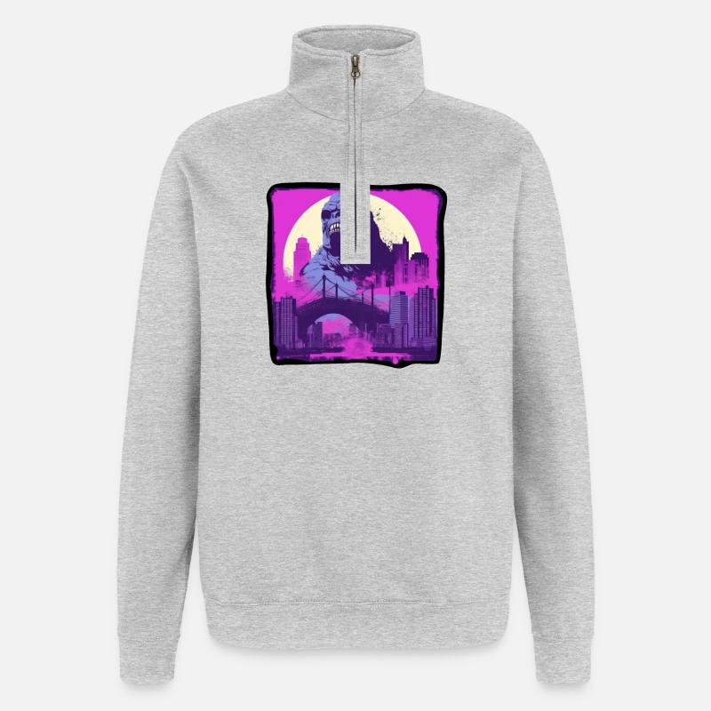 Gorille 05 - Sweat à zip 1/4 - gris chiné