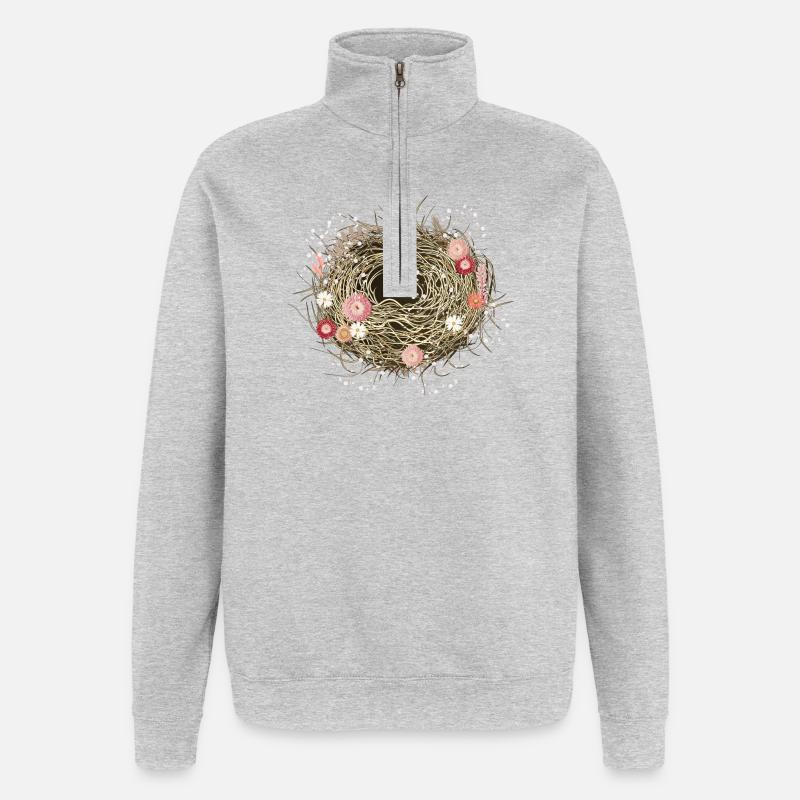 leeres Vogelnest oder Osternest mit Trockenblumen - Quarter-Zip-Sweatshirt - Grau meliert